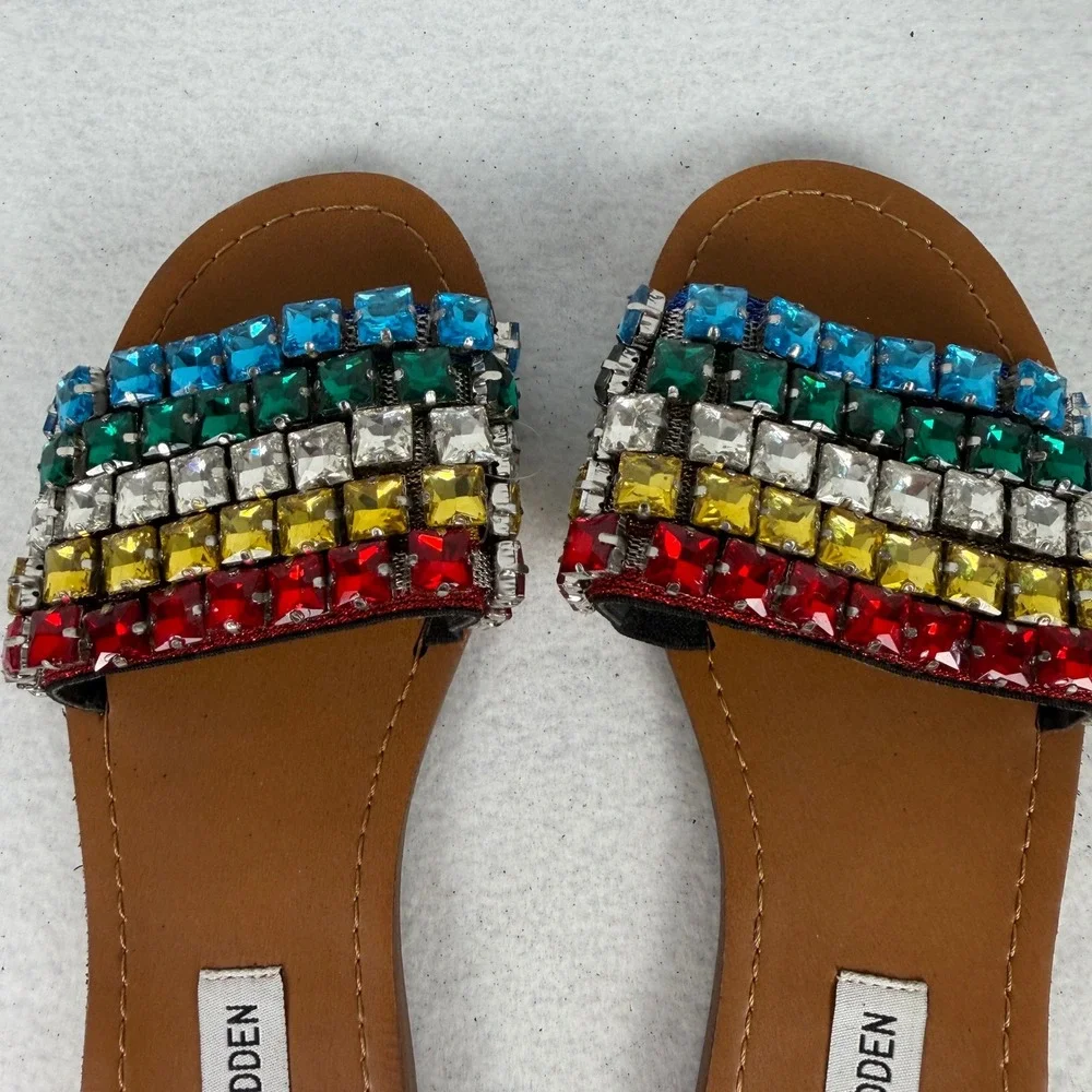 Steve Madden Serenade Slide Sandals Womens 6M‎ Rainbow Rhinestone Multi Color